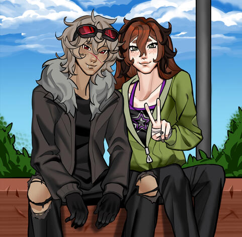 Dois personagens cenário simples